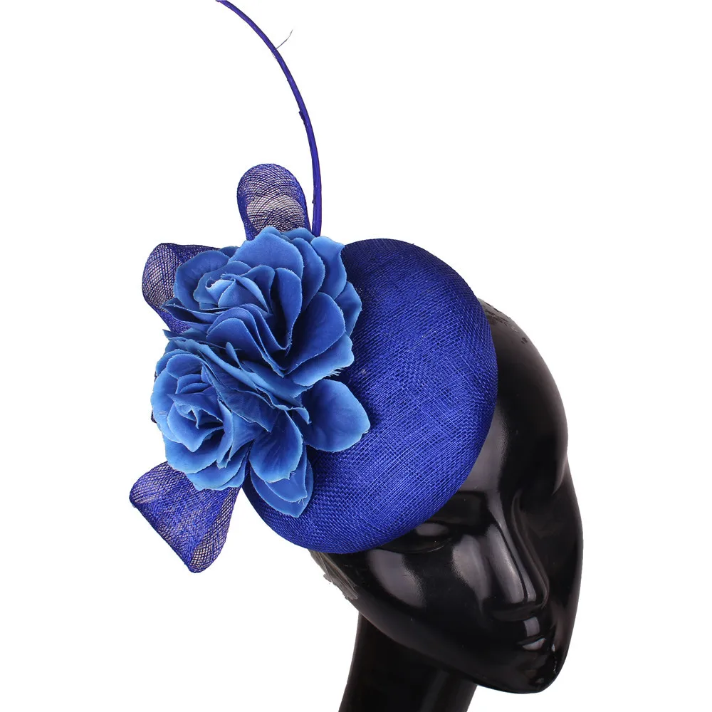 Royal Blue Sinamay Millinery Fascinator Hat Hair Accessories Wedding Headband Formal Dress Party Church Chapeau Cap  Hair Clip