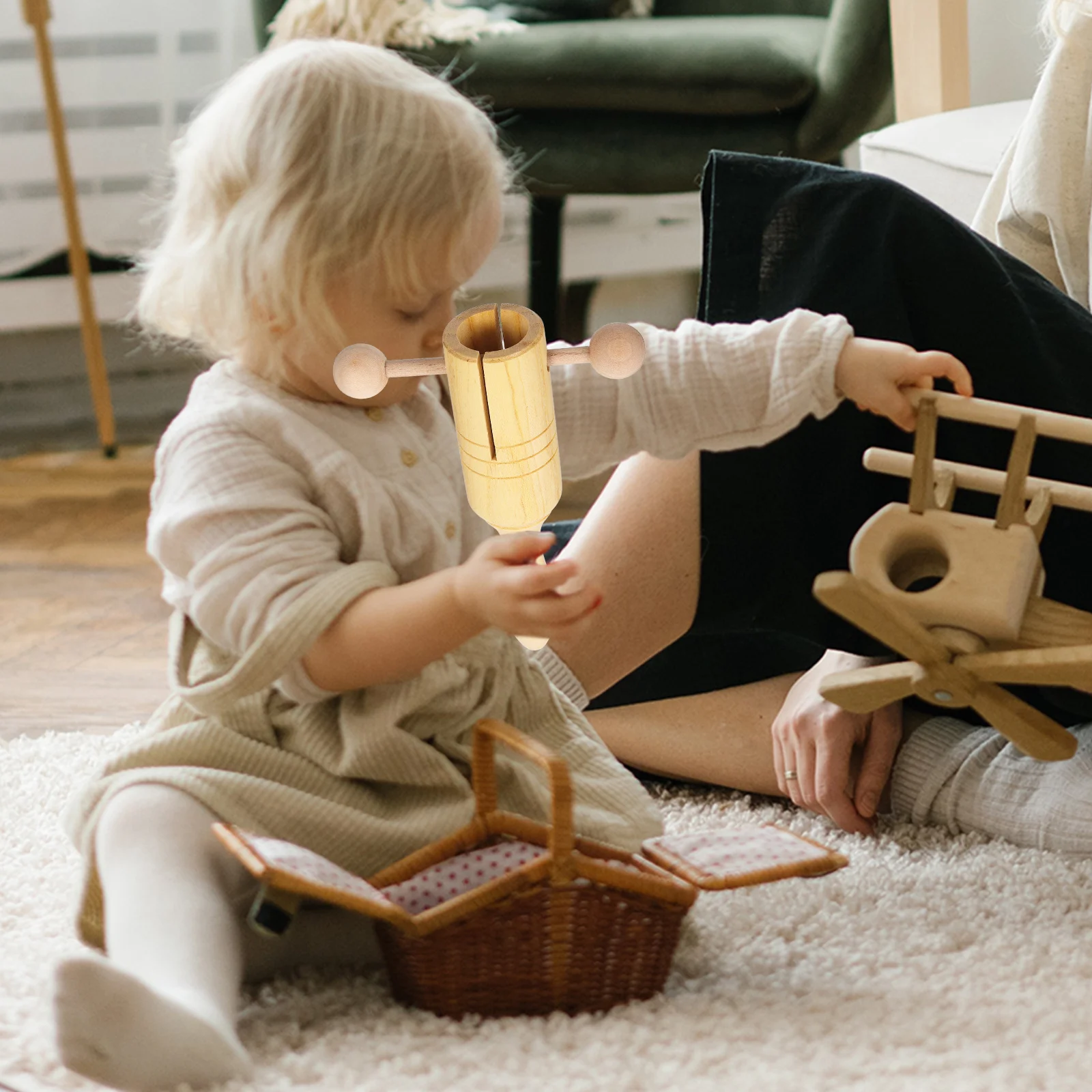 

2Pcs Self-Sounding Rattle Instrument Wooden Hand Percussion for 's Music Rhythm Training Learning Developmental