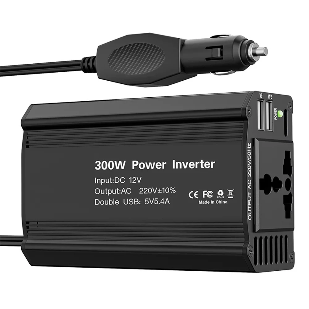 300W Car Power Inverter with Universal Socket Converter DC 12V To AC 220V Inverters Car Charger with Dual USB Ports PD65W +QC3.0
