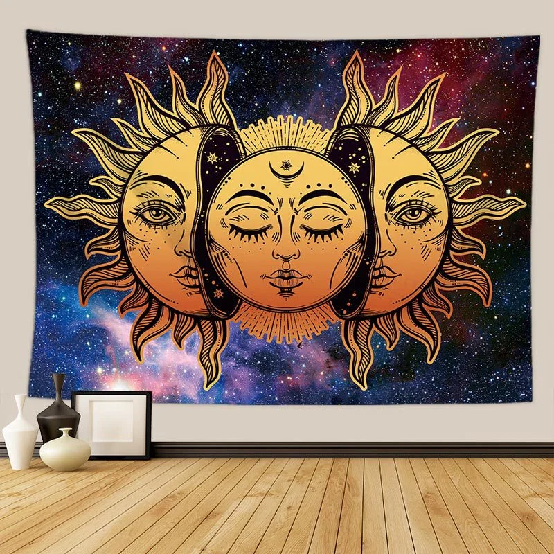 VIKAMA Wandteppich im böhmischen Stil mit Sonne und Mond, himmlisches Thema, Wandbehang, Wohnzimmer, Schlafzimmer, Meditationsraum, Heimdekoration