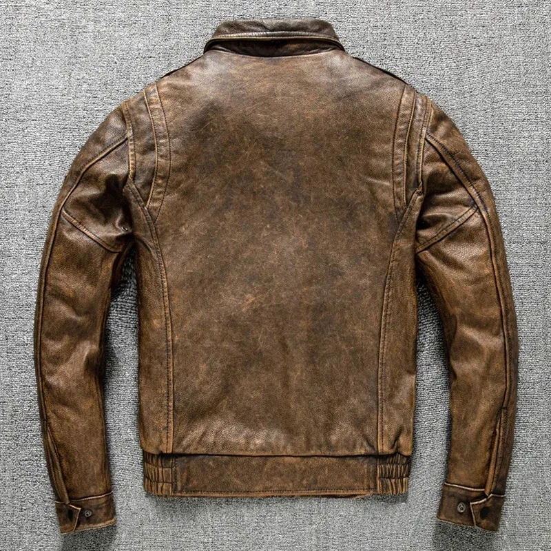 

qq34First Layer Pure Cattlehide Genuine Clothes Men's Short Distressed Motorcycle Clothing Jacket Leather Coat M