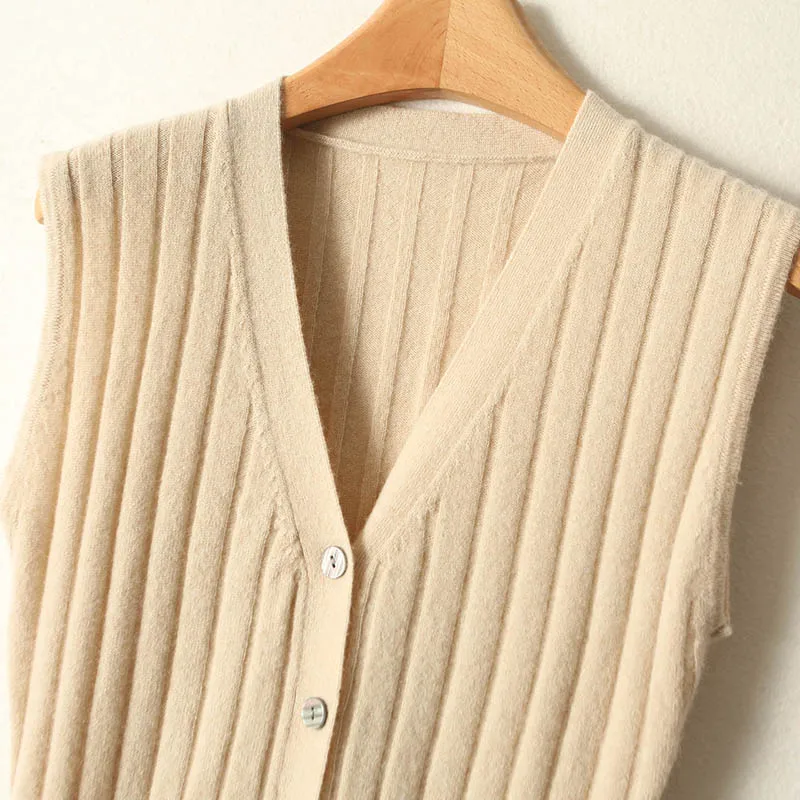 2025 novo vestido feminino meio longo sem mangas colete 100% lã merino cintura botão para baixo malha deslizamento camadas inteligentes