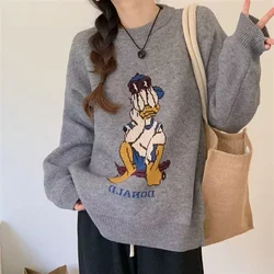 Disney Knitted Sweaters Japanese Daisy Cartoon Pullovers for Women Coat Female Autumn and Winter Loose Wild Thicken Kawaii Tops