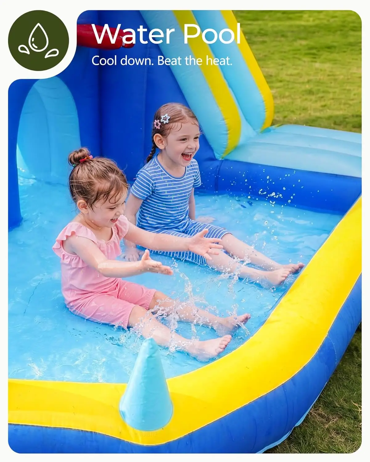Kids Inflatable Water Slide Bounce House for Ages 3-10 with Pool, 500 lb Capacity, 550W Blower Included, Blue - Outdoor Backyard Fun view 4