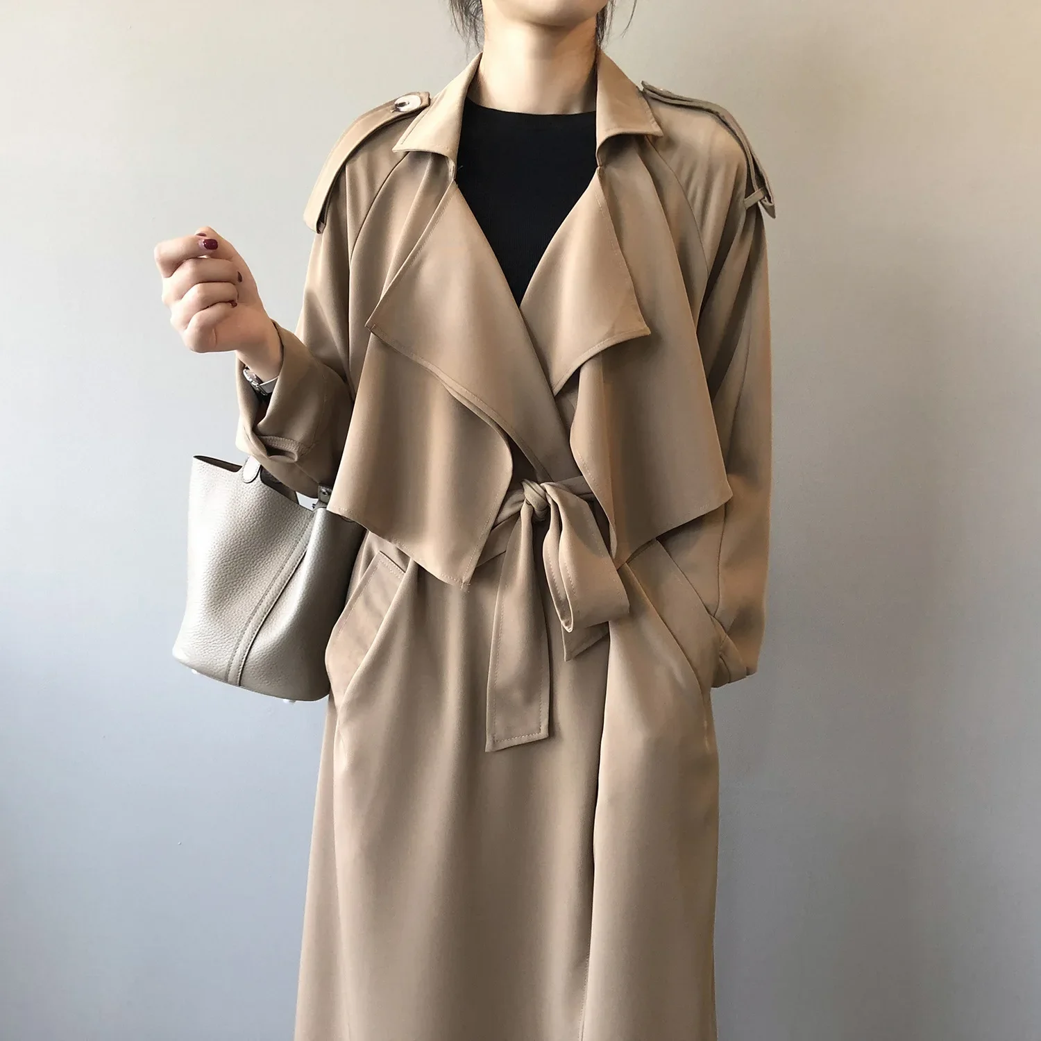 Women Clothing 2024 Autumn New Fashion Temperament Long Trench Coat Retro British Style Loose Coat Woman Solid Color Trench