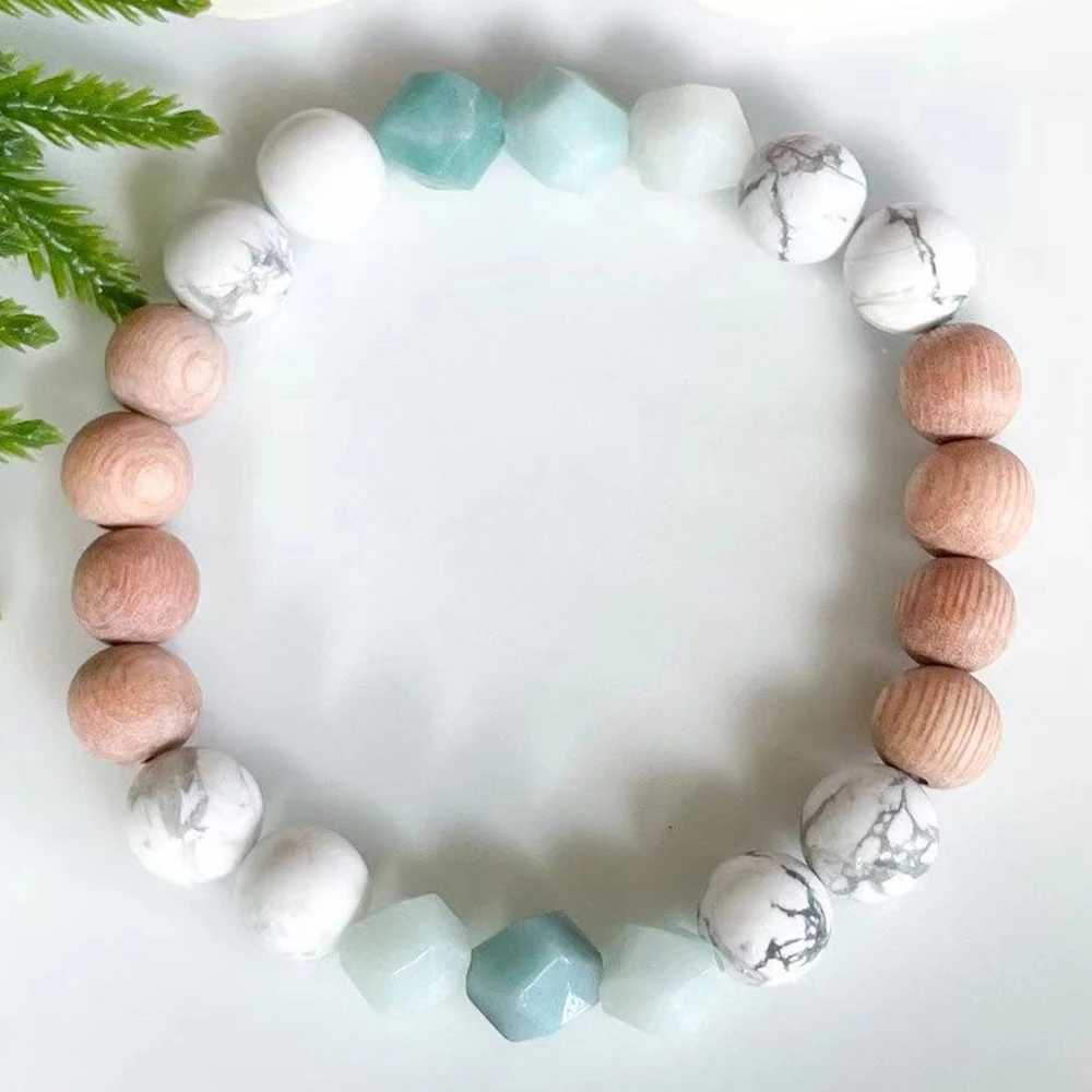 MG1572 Diamond Cutted Amazonite Howlite Bracelet Women`s Essential Oil Diffuser Bracelet Healing Crystals Anxiety Jewelry