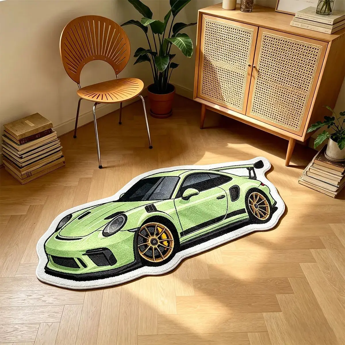 Image of VIKAMA Sportwagen-förmiger Plüschteppich Rutschfester Waschbarer Rennwagen-Teppich für Jungenzimmer Spielzimmer Kinderzimmer Heimdekoration