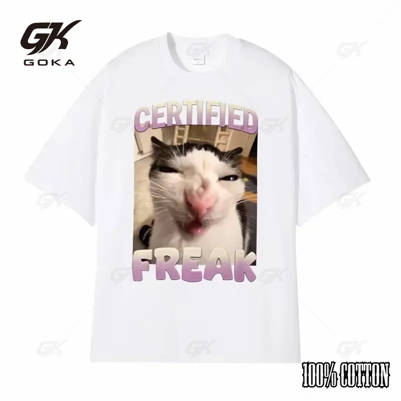 Cotton T Shirt Certified Funny Cat Meme Tshirt with Humorous Cat Expressionswomens Summer Fashion Oversized Harajuku T Shirt