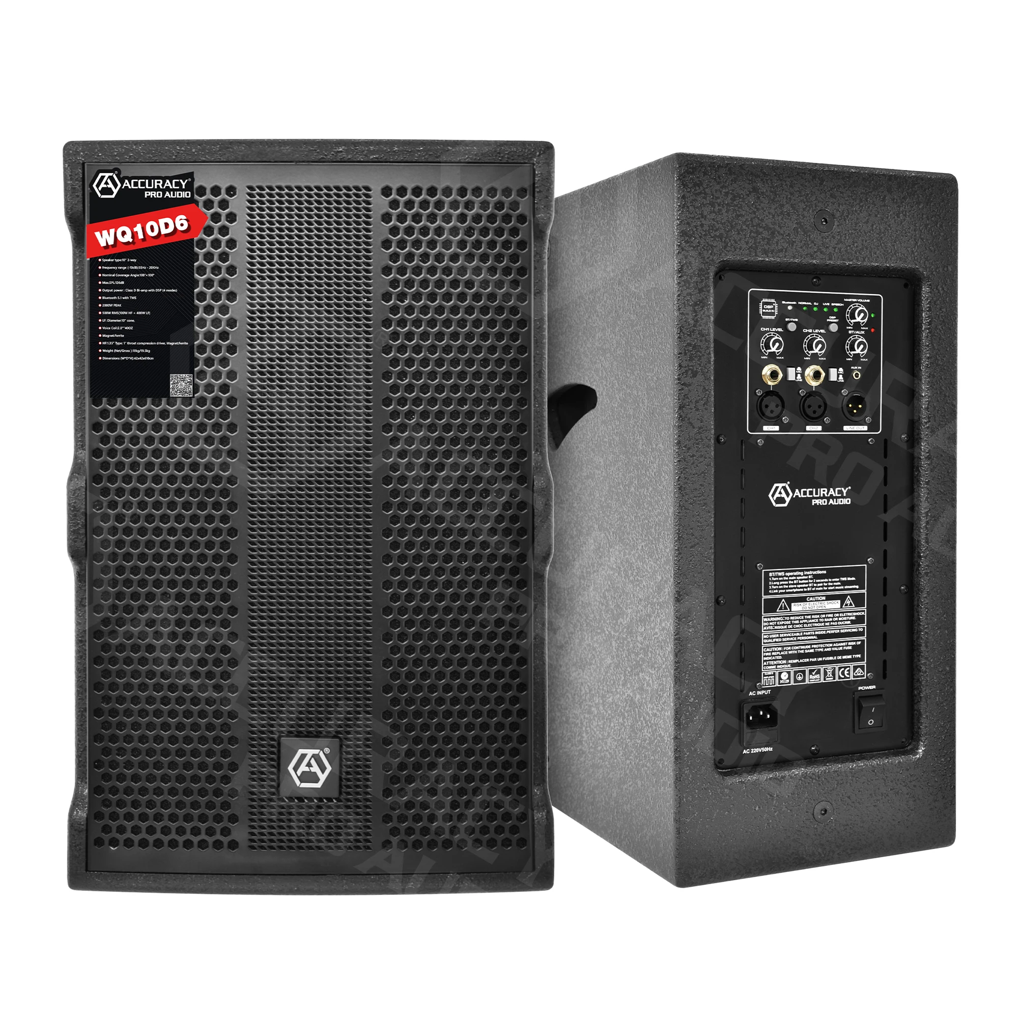 

Accuracy Pro Audio WQ10D6 10 Inch 2 Way High Power Speaker With Advanced DSP Modes And True Wireless Stereo