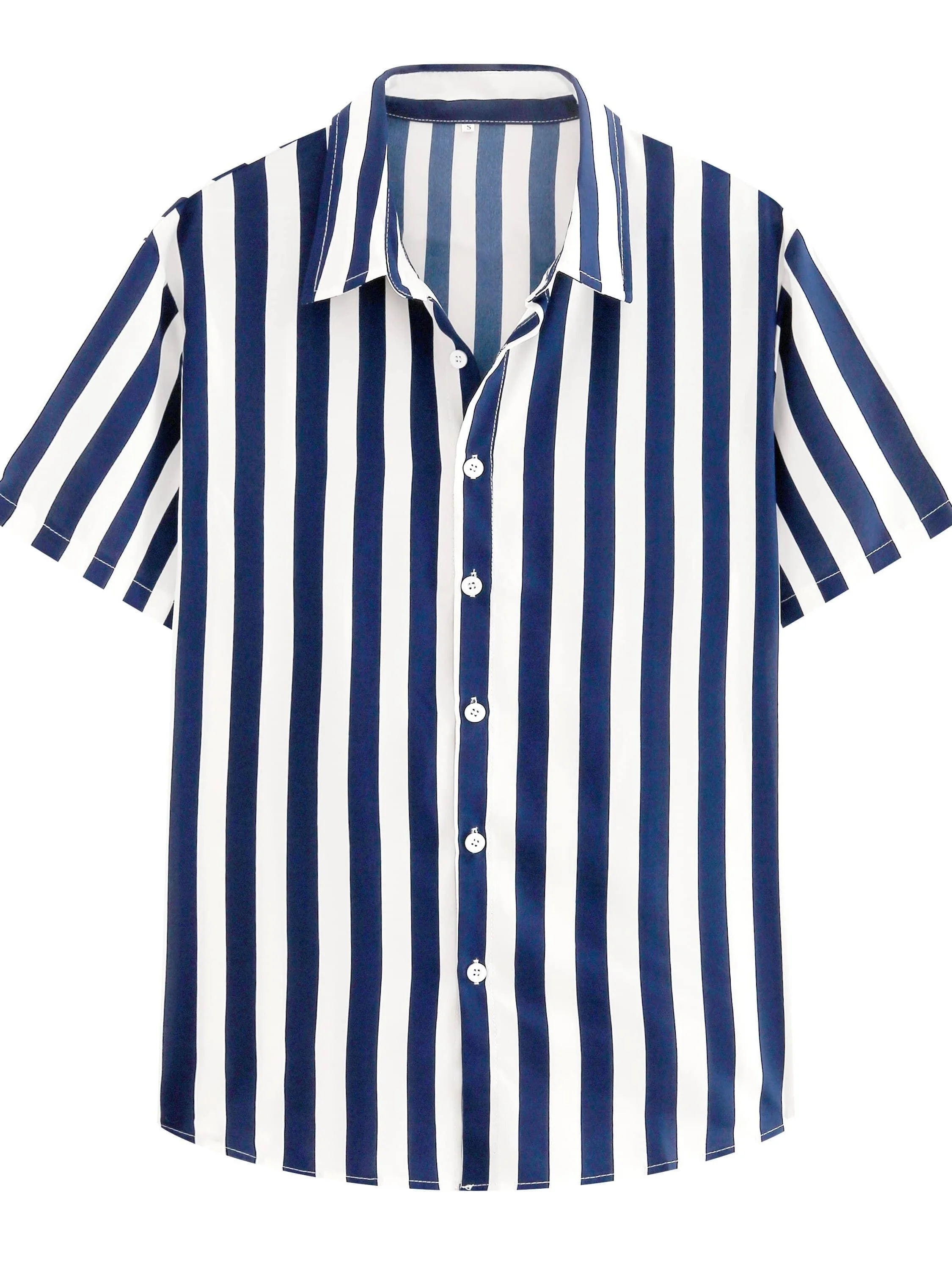 Vertical stripe print men's casual short sleeve shirt, summer resort men's shirt