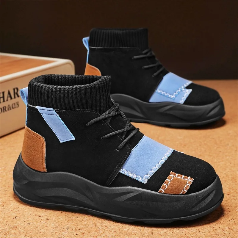 

Autumn Suede Boots for Men Platform Designer Boots High Top Tooling Shoes Mens Outdoor Motorcycle Sneakers Chunky Casual Boots