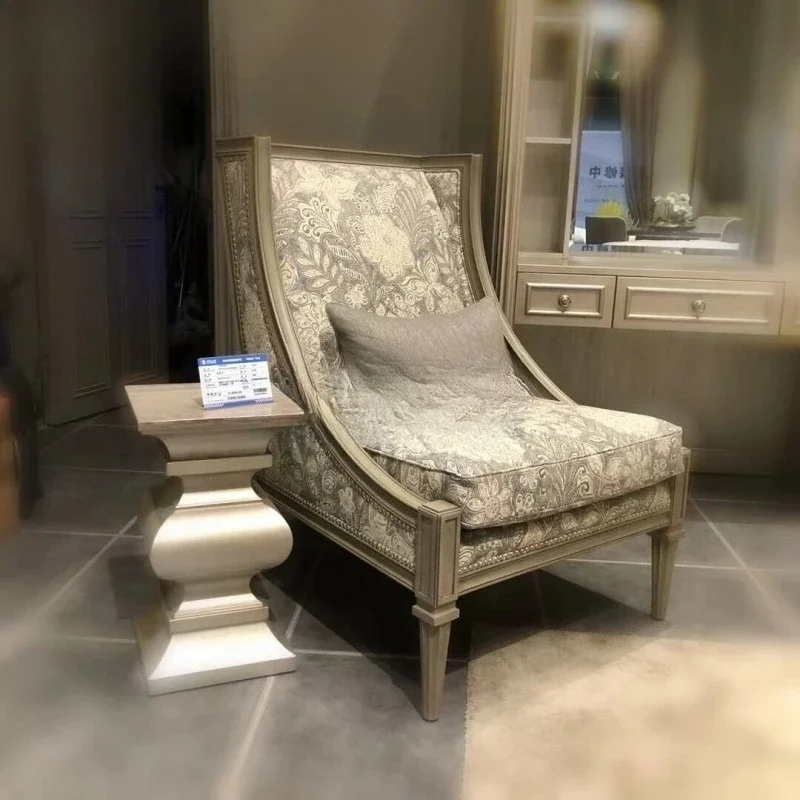 Single lounge chair, retro solid wood tiger chair, light luxury jacquard high-back sofa chair