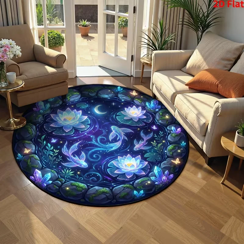Round Dolphin Xmas Seaside Starry Sky Area Rug Ocean Dolphin Christmas Tree Star Pattern Decor Carpet For Patio Balcony