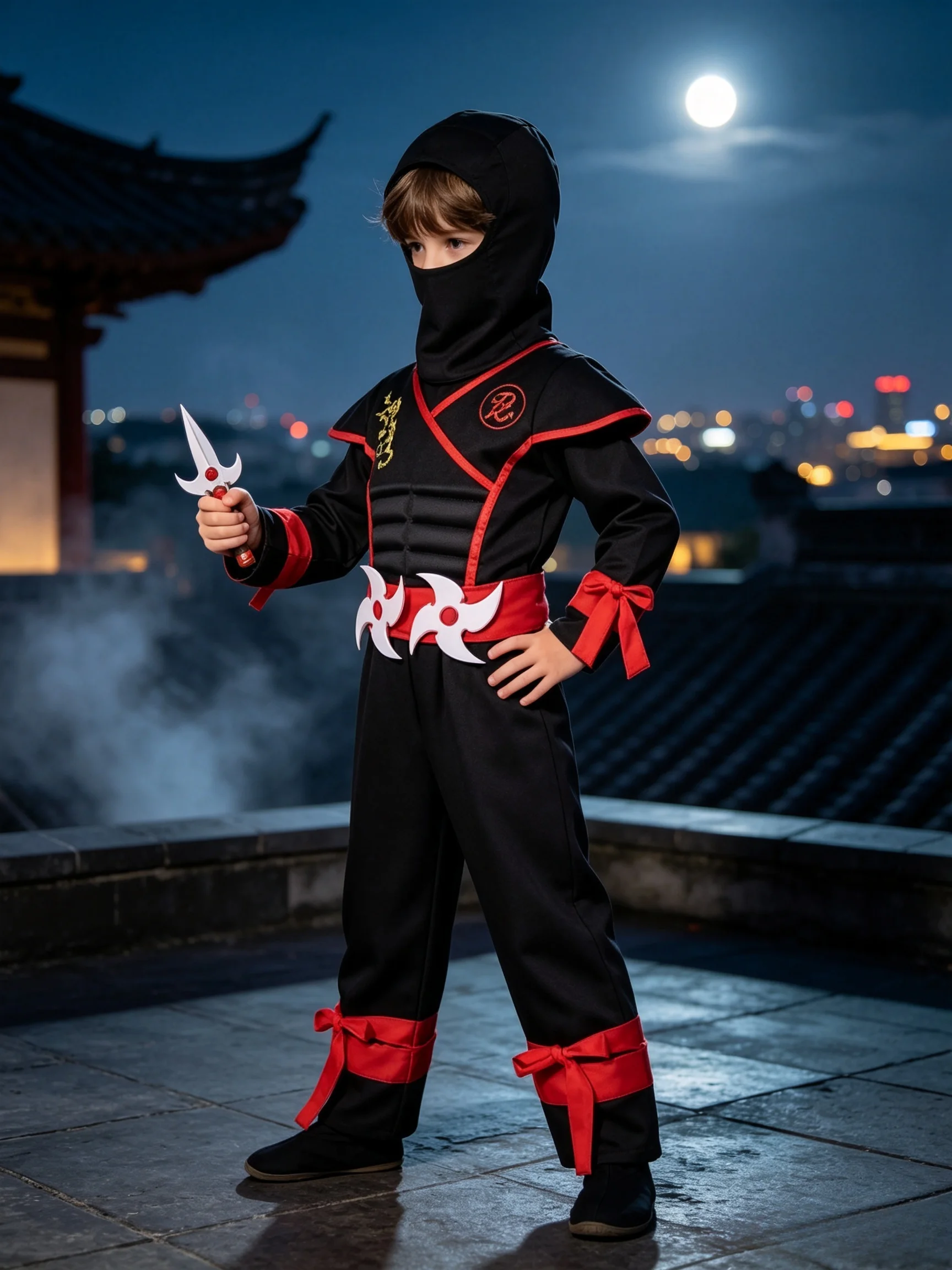 Kids Outdoor Ninja Warrior Course - Kids Black Ninja Costume With Hood