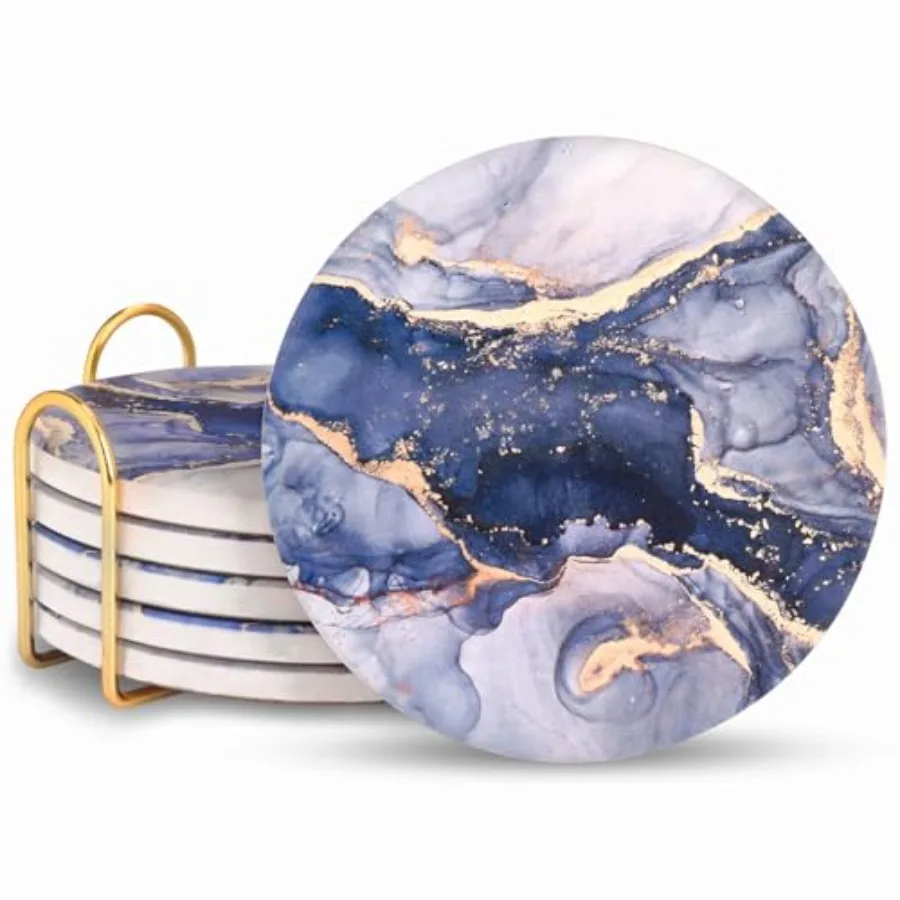 

Drink Absorbent Coaster Marble Coasters Set of 6 Blue Ceramici Coasters Table Stone Coaster