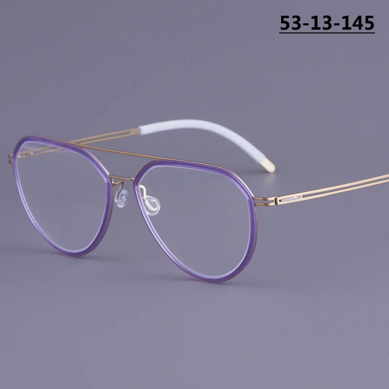 

Brand Design Mens Pilot Eyeglasses Titanium Screwless Glasses Frame Women Double-Beam Oval Spectacles Handmade Thin Rim Eyewear