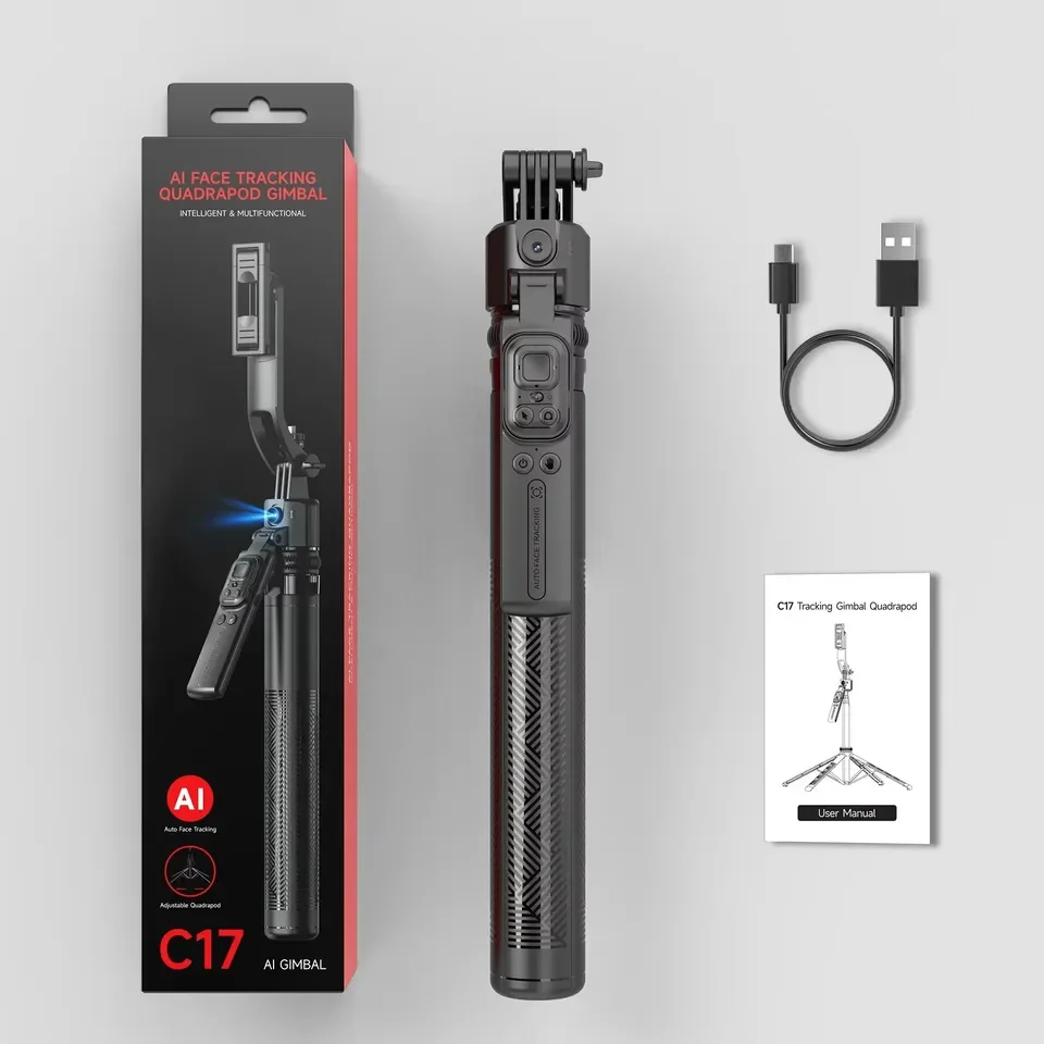 C17 AI Tracking Gimbal with 360° Auto-Rotation Detachable 1.63m Extendable Fill Light Tripod for Phone/Camera/Vlog