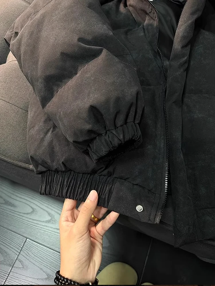 เสื้อโค้ทกันหนาวผู้ชายแบบคอตั้งย้อมสีอเมริกัน ผ้าฝ้ายเนื้อนุ่ม สไตล์ลำลอง ทรงหลวม มีซิป ให้ความอบอุ่น เหมาะสำหรับวัยรุ่น