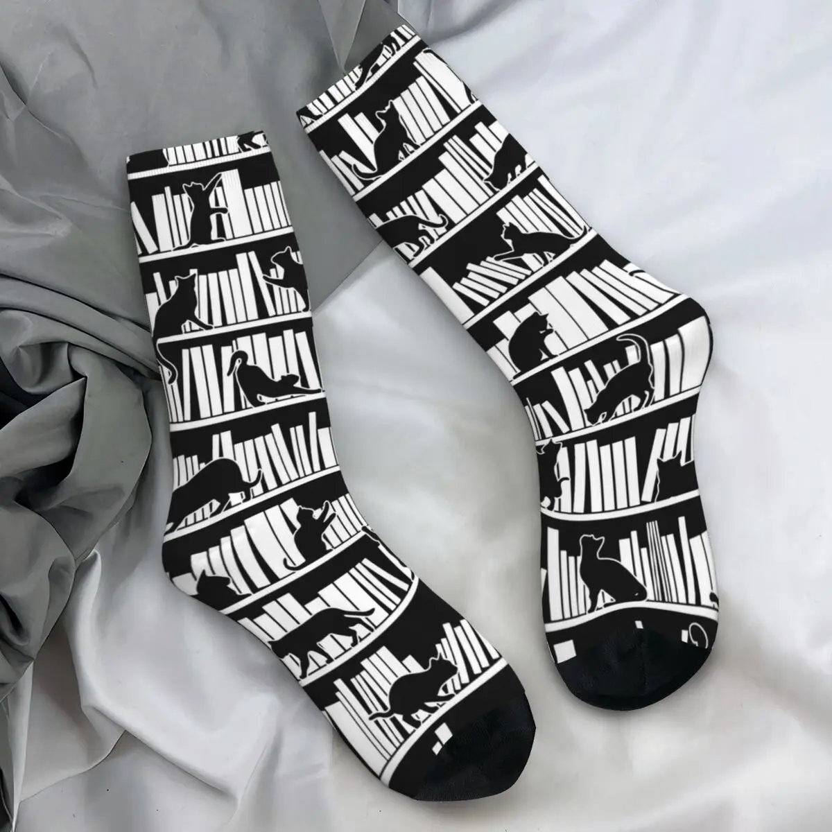 Library Cat Socks All I Need Is Books Gothic Stockings Autumn Non Slip Adults Men Socks Comfortable Design Outdoor Sports Socks