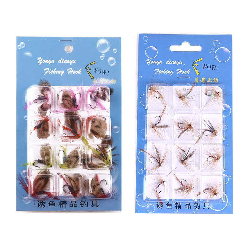 12pcs Natural Insects Flies Fishing Lures Set With Dry Fly Tying Sharpened Hook Fake Artificial Bait For Carp Trout Topwater