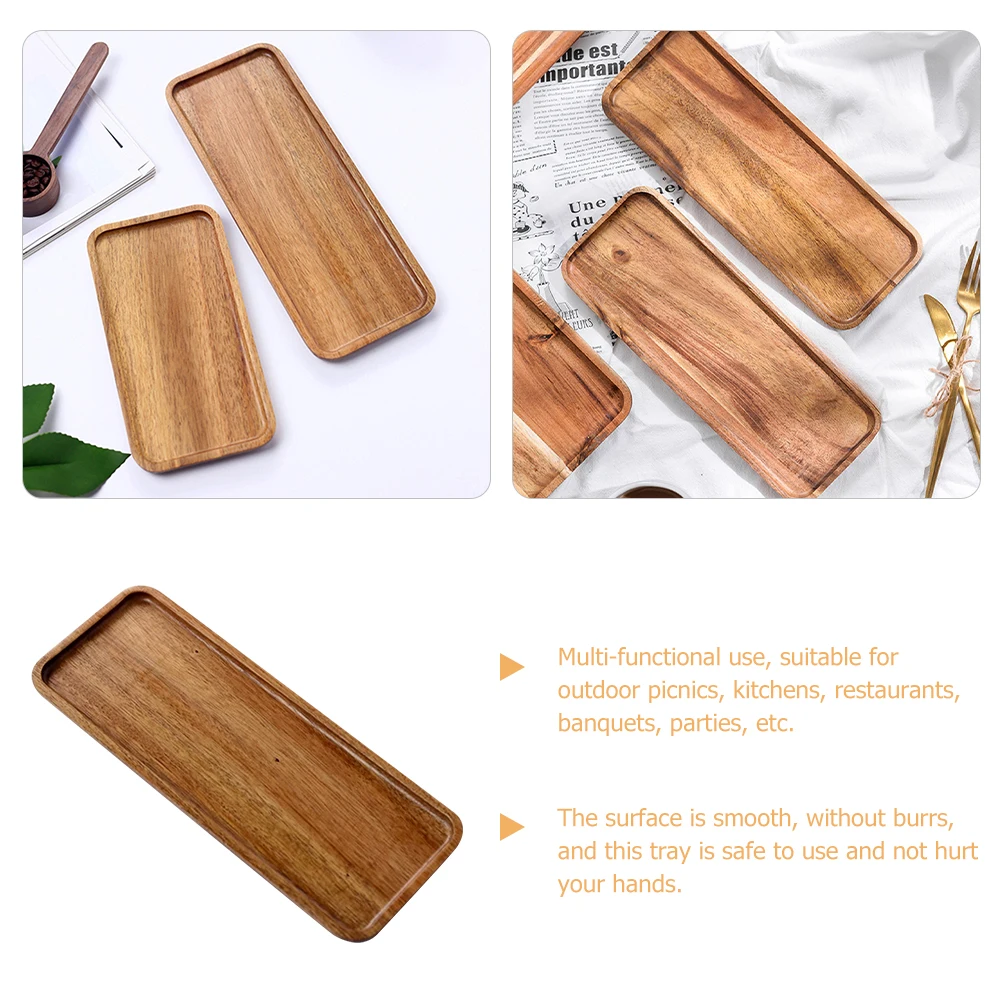 

Rectangular Wood Serving Tray Natural Acacia Smooth Surface Multi Functional Household Party Breakfast Tea Fruit Decorative