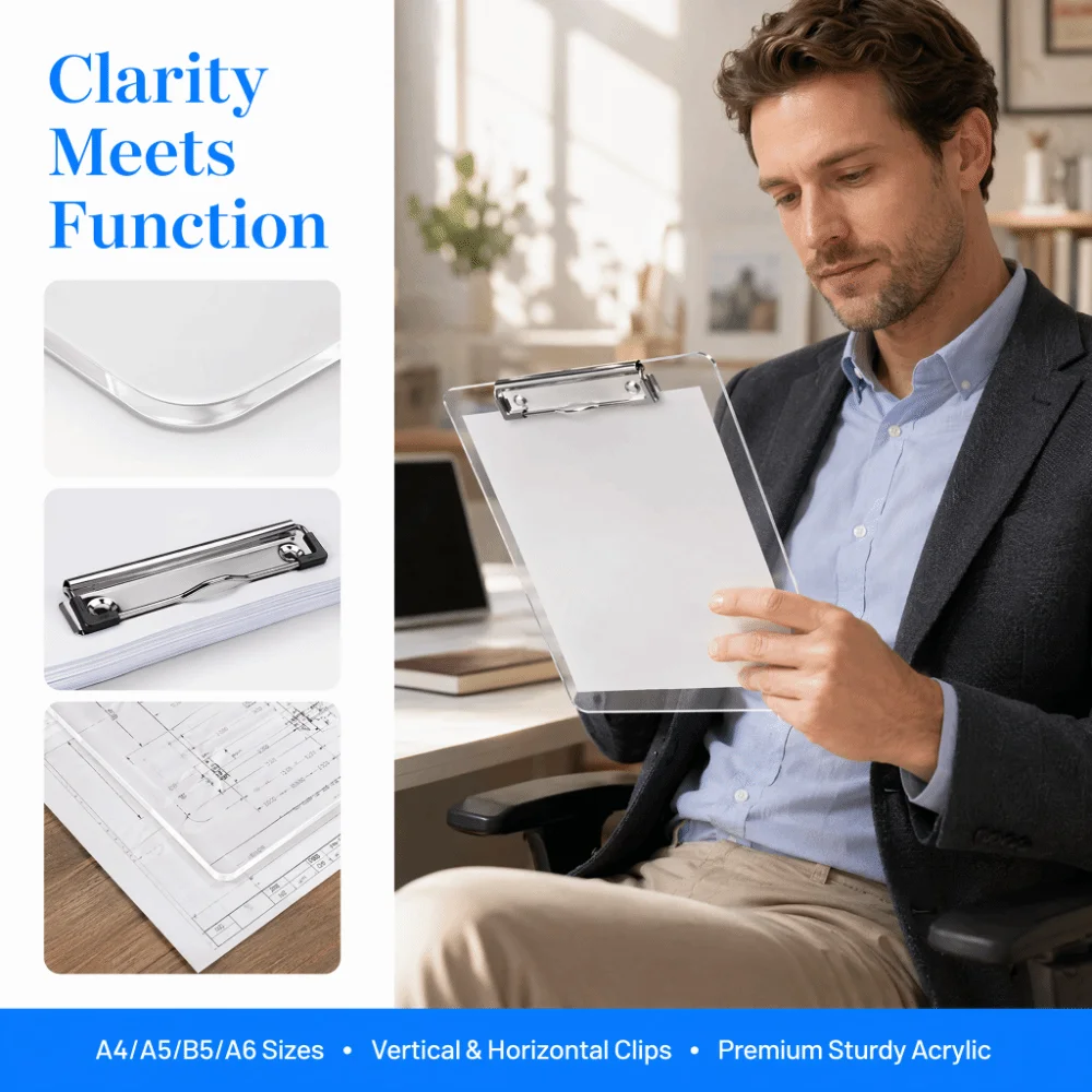 

Simple Acrylic Clipboard Clear Vertical/Horizontal Clip Document Clip Holder A4/A5/B5/A6 Menu Clip Board Students