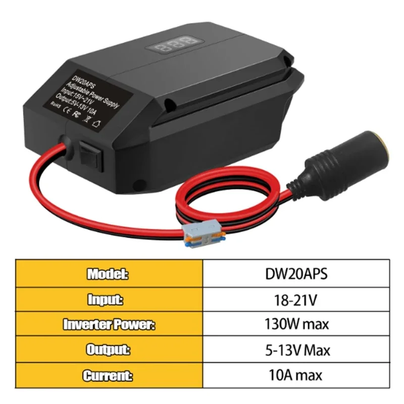 Cigarette Lighter Step Down Converter Power Wheel DC 18V to 12V For Dewalt Battery DIY Adapter Car Regulator Power Tool