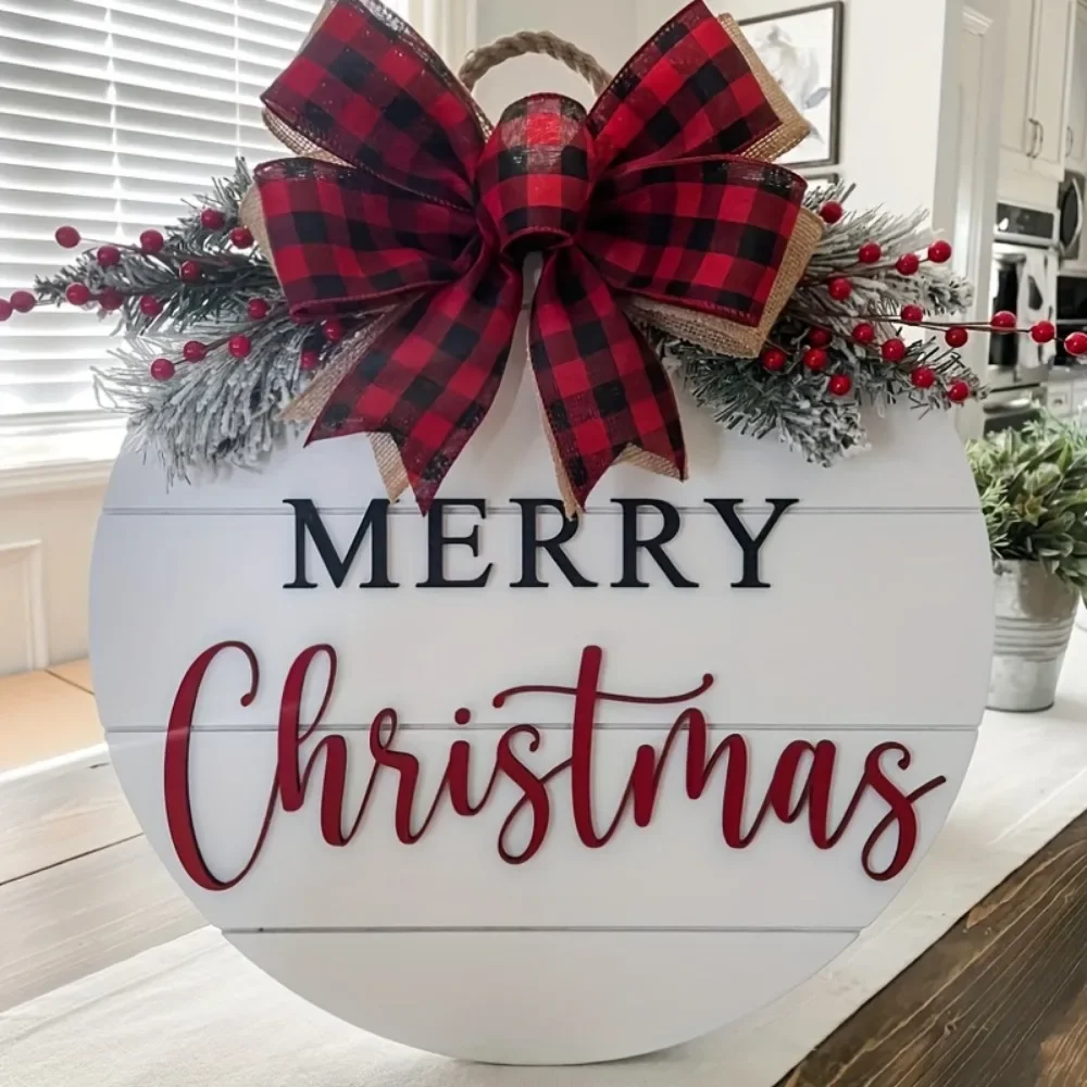 Merry Christmas Wooden Hangings Sign Christmas Wreaths Front Door Sign Festive Outdoor Home Ornament 2025 New Year Festival Prop