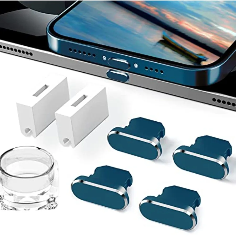 4 Pack Anti Dust Plugs Pacific Blue Charging Port Cover Caps Compatible with iPhone 14 13 12 11 Plus Pro Max iPad Airpods, Dust