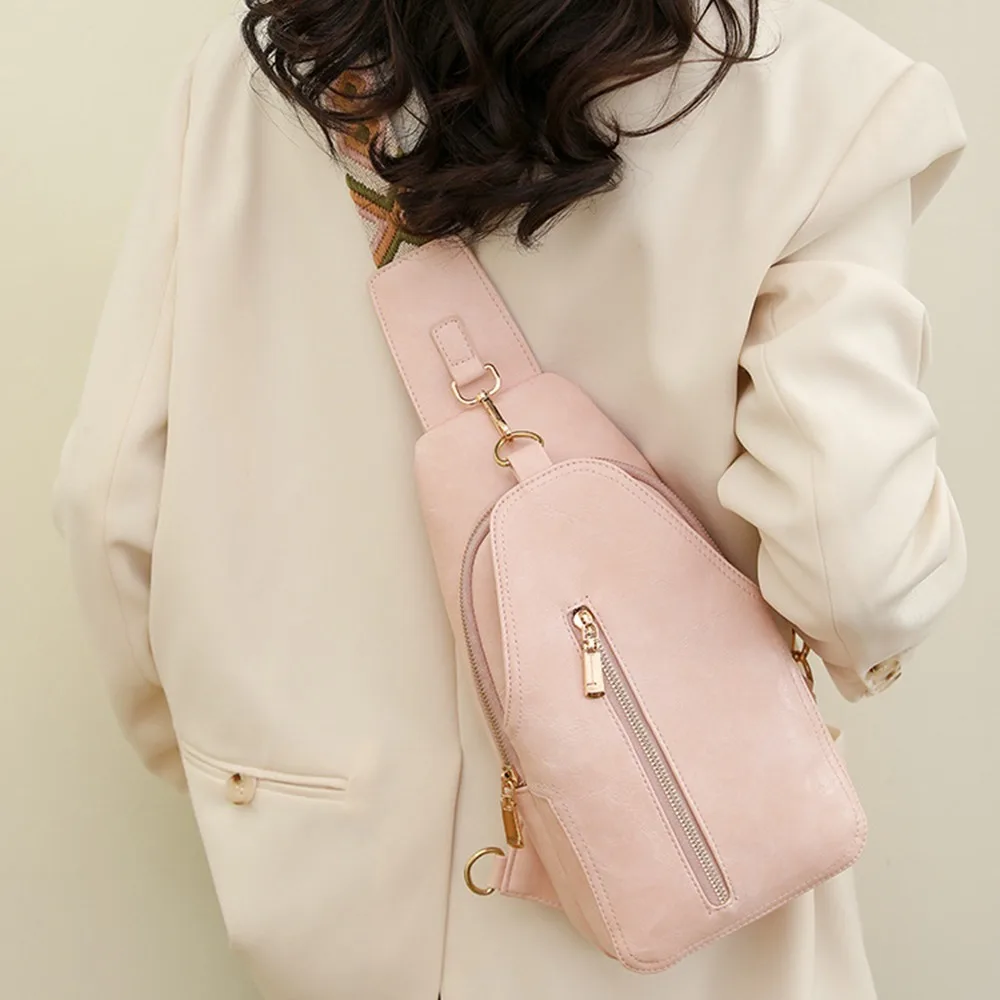 PU 가죽 여성 패니 팩 간단한 서양 복고풍 여성 가슴 가방 대용량 보헤미아 스타일 스포츠 숄더 백 남자/여자