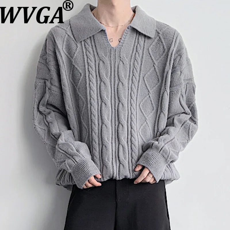 

WVGA Autumn Winter New Men Tide Turn-Down Collar Trendy Sweater Niche Chic Casual Pullover Thickened Knitwear Top Ins Y2K W16224