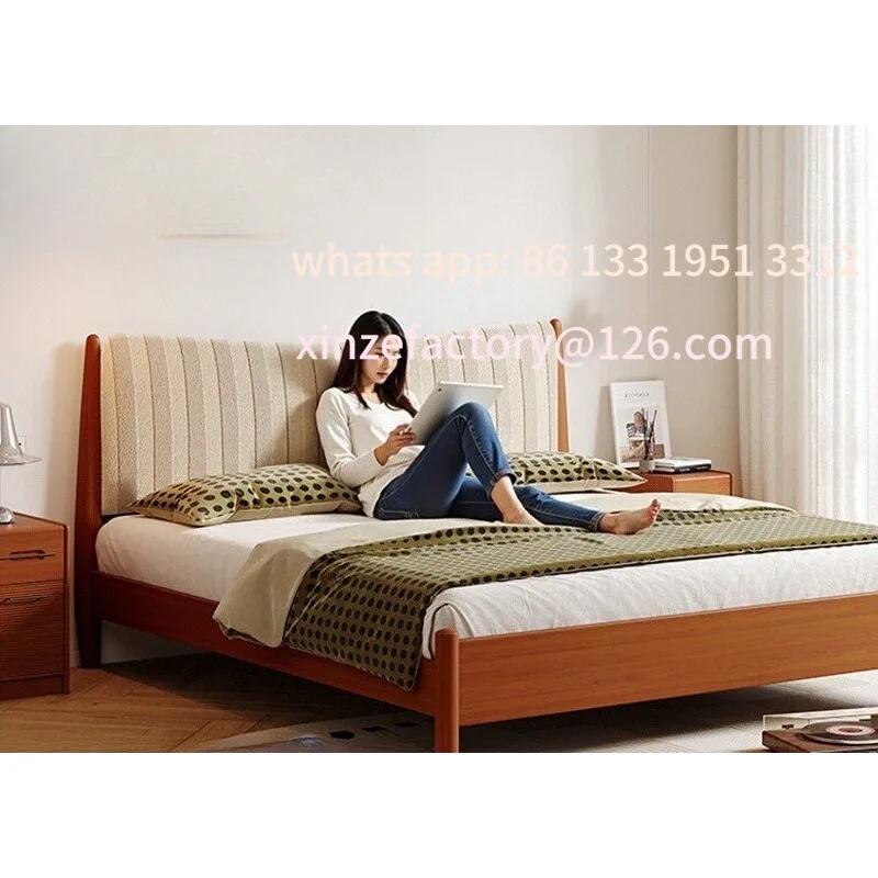 

Modern simple wind removable washable sub-cotton and linen fabric solid wood bed retro master bedroom double small apartment hig