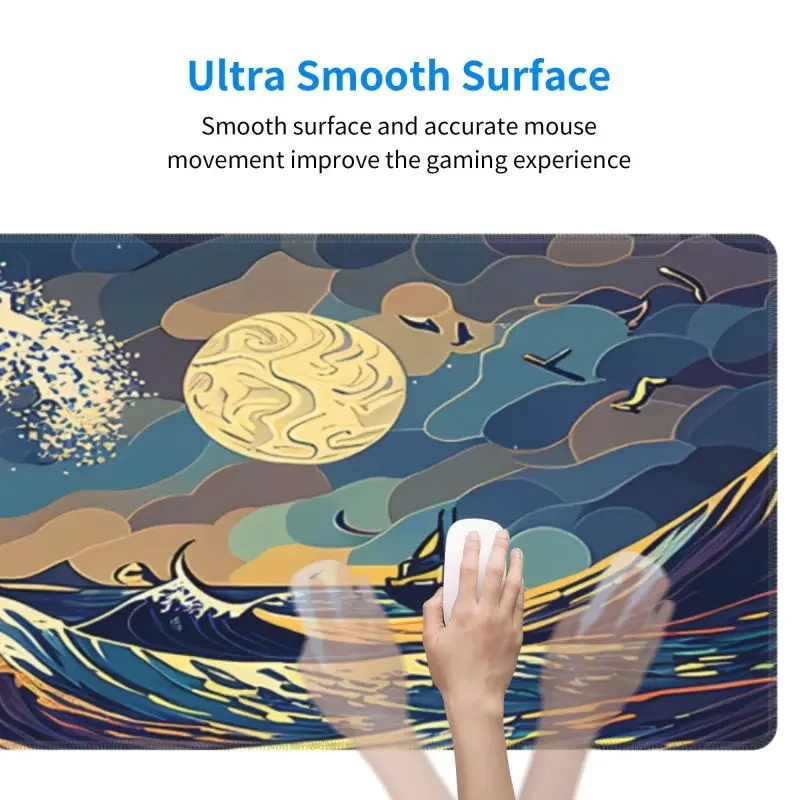 PC Custom HD Print New Mousepad Japan Art Great Waves Rubber Mouse Pad Lock Edge Playmat Non-Slip Office Computer Mice Pads XXL