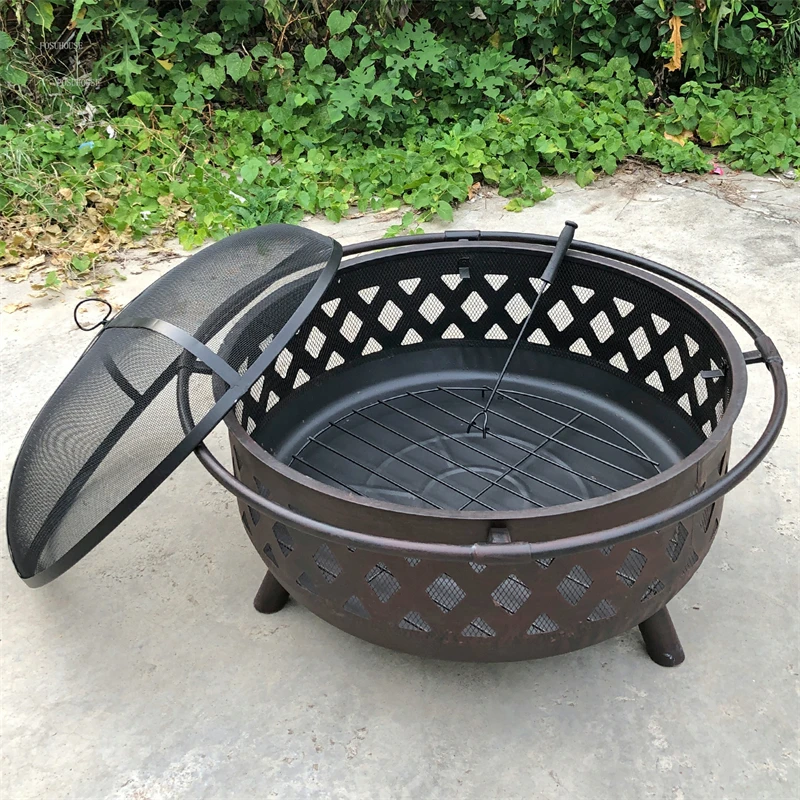 Outdoor Patio Heater Round Barbecue Stove Heating Firewood Heater Grill Fire Rack Carbon Brazier Heating Stove Bonfire Pot Stove