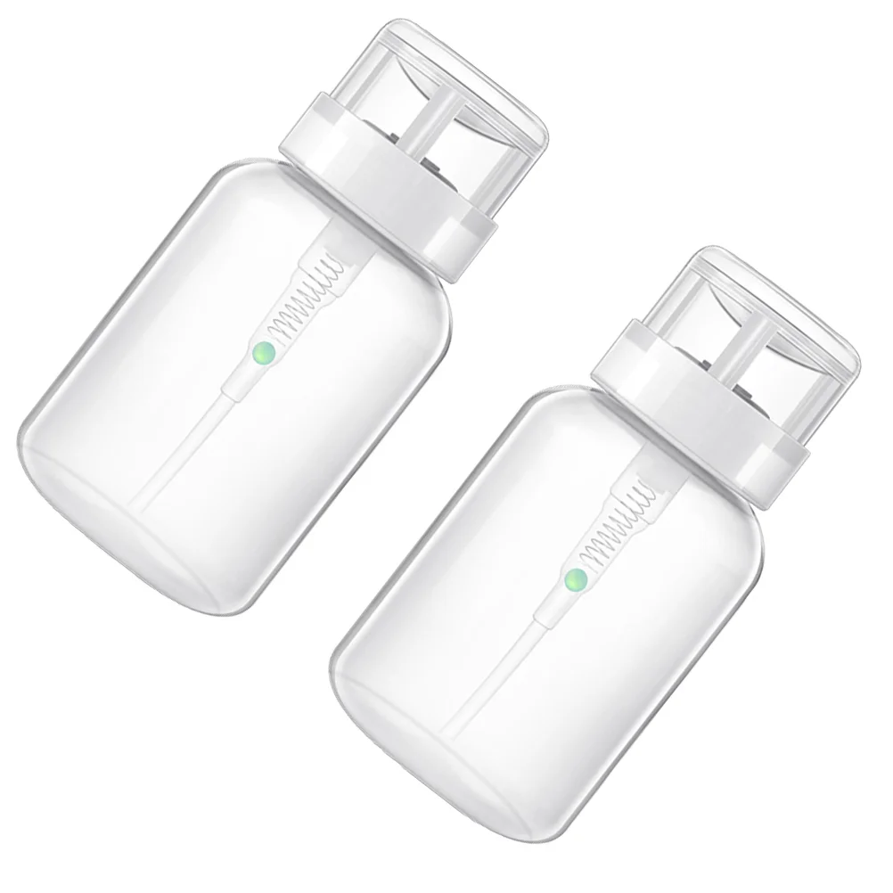 2pcs 200ml Nail Polish Remover Press Bottles Empty Lockable Pump Dispenser Bottles (Black Neck and White Neck Press Bottle)