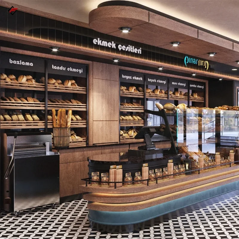 custom.Sliding Door Bakery Display Cabinet Smooth Customized Wooden Bakery Display Modern Luxury Bakery Showcase Supermarket