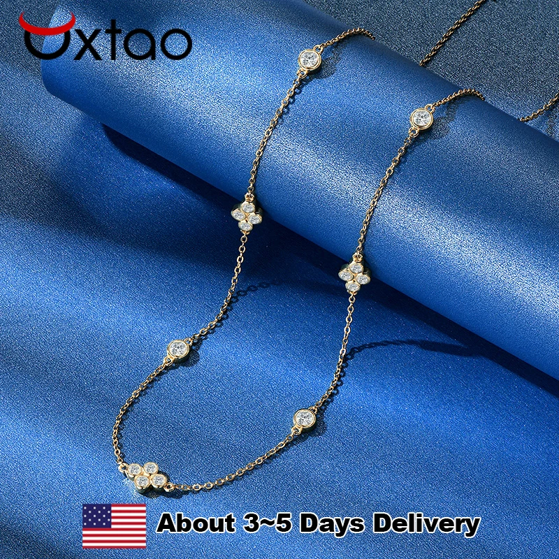 

OXTAO Original 925 Silver Necklace D VVS1 Moissanite Intertwined Circle Necklace Double Ring Pendant Engagement Women Jewelry