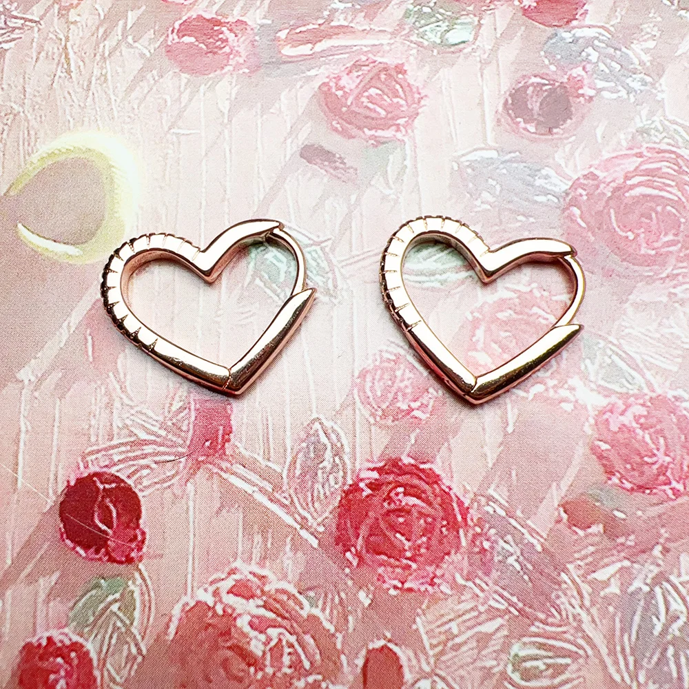 Roségoldener Herz-Creolen-Ohrring, brandneuer Winter-Edelschmuck für Frauen, romantisches Geschenk aus echtem 925er-Sterlingsilber – Detail 4