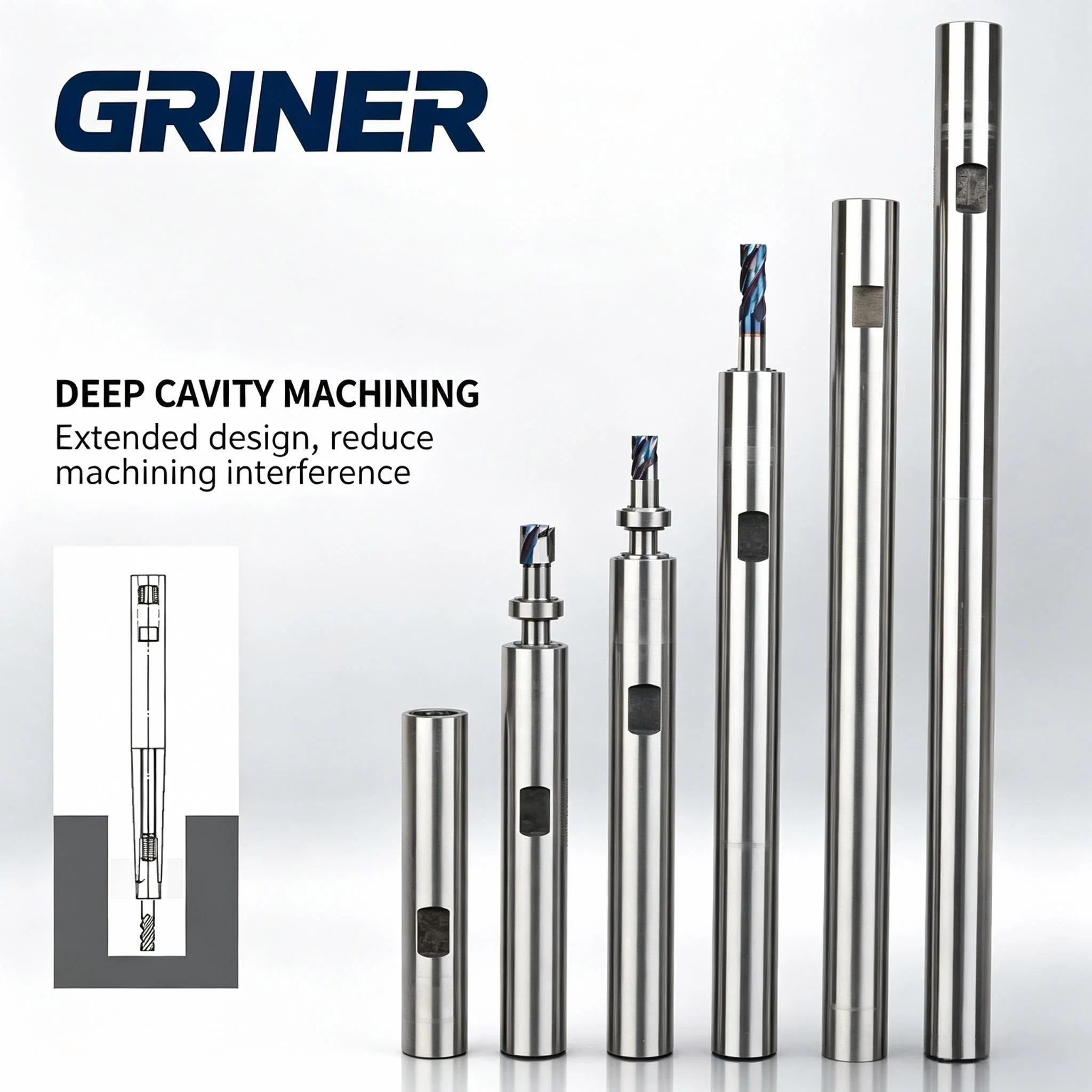 GRINER DC6 DC8 Back Pull Extension Shank Slim Collet Chuck Extension Rod CNC Deep Cavity Machining Tool Holder