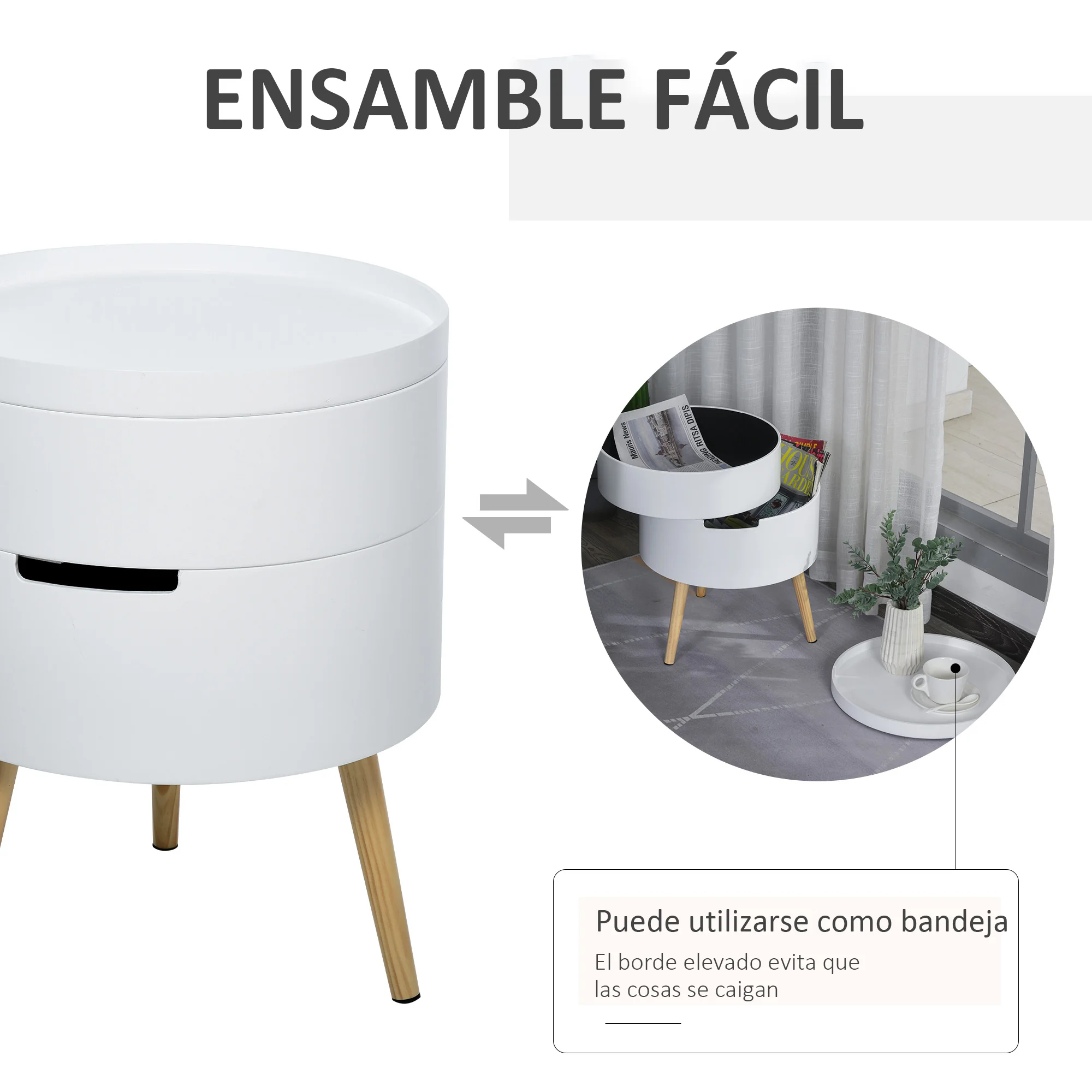 Homcom moderne salontafel met 3 niveaus en 2 opbergdozen, wit