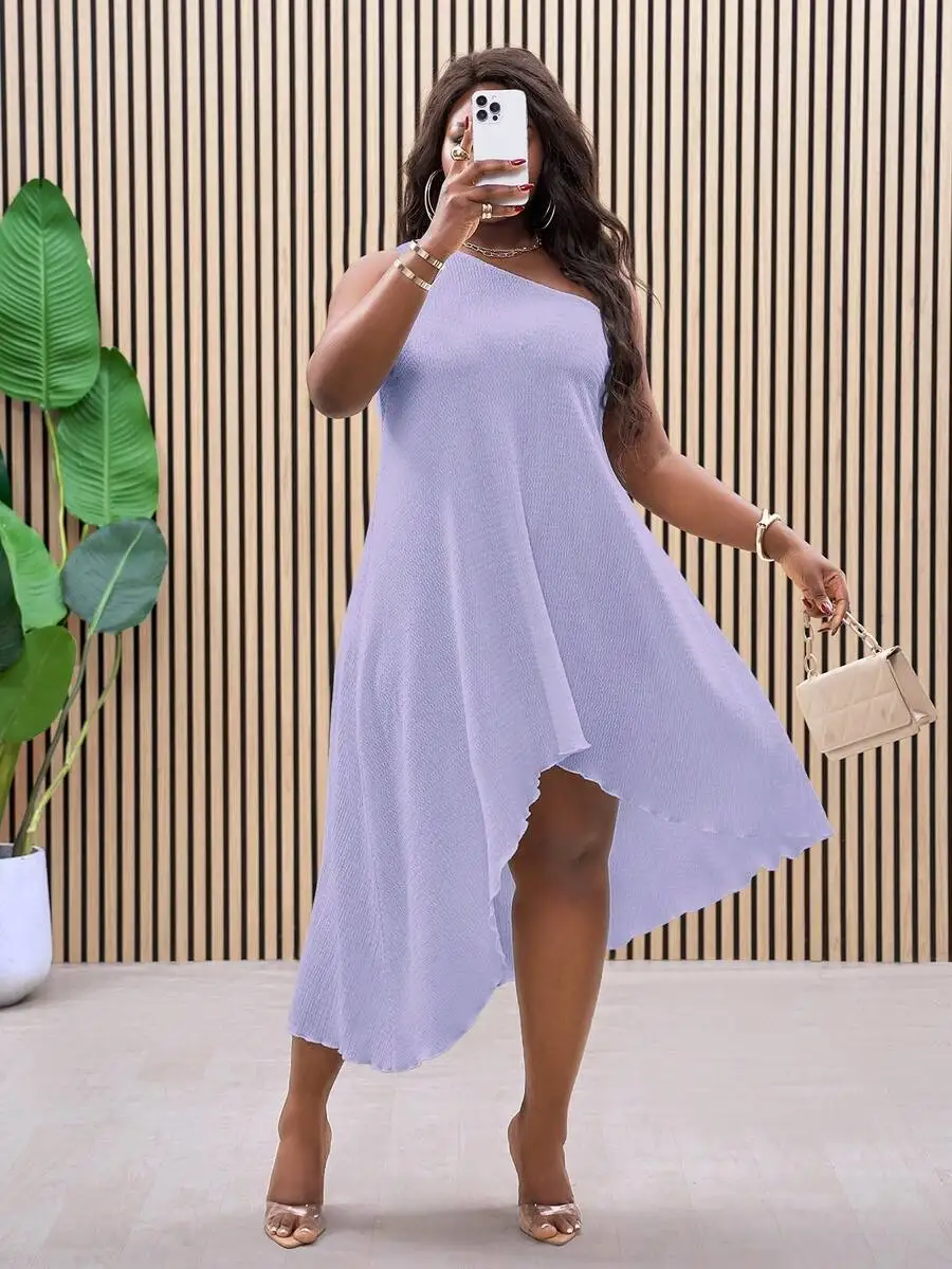 

Plus Size Casual Minimalist Solid Asymmetric Dress For Women