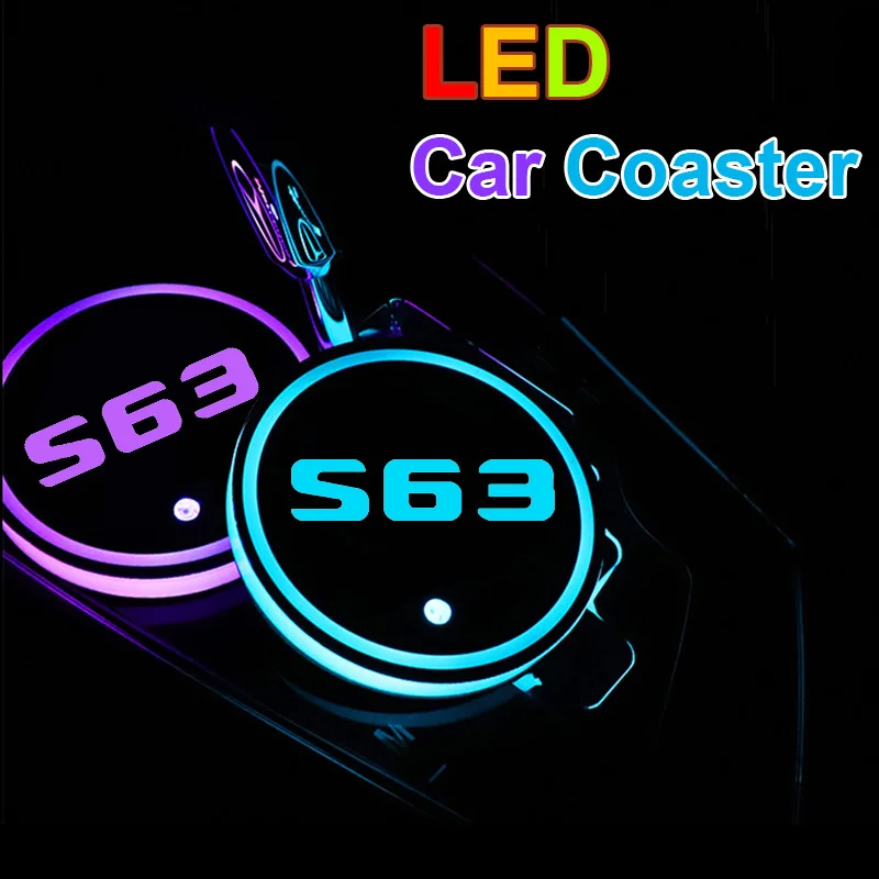

7-цветный светящийся автомобильный подстаканник для Mercedes Benz S63 с логотипом W204 W207, светодиодный автомобильный коврик для чашки, автоматическое атмосферное освещение, украшение