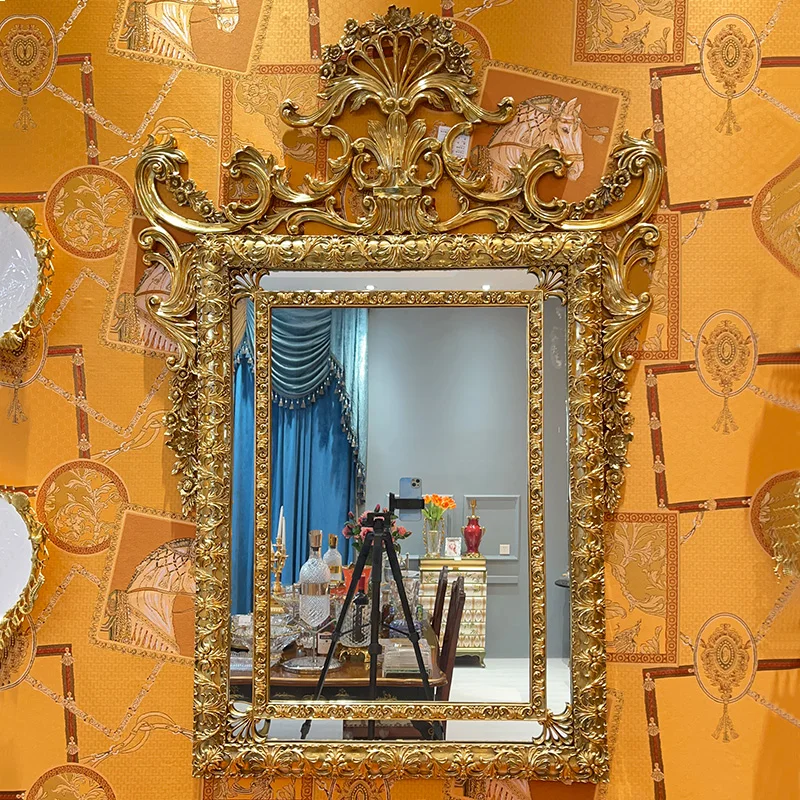 Vintage European All‑Copper Decor Mirror, Luxury Wall‑Mounted Mirror for Villa Entryway, Fireplace & Sideboard Decoration