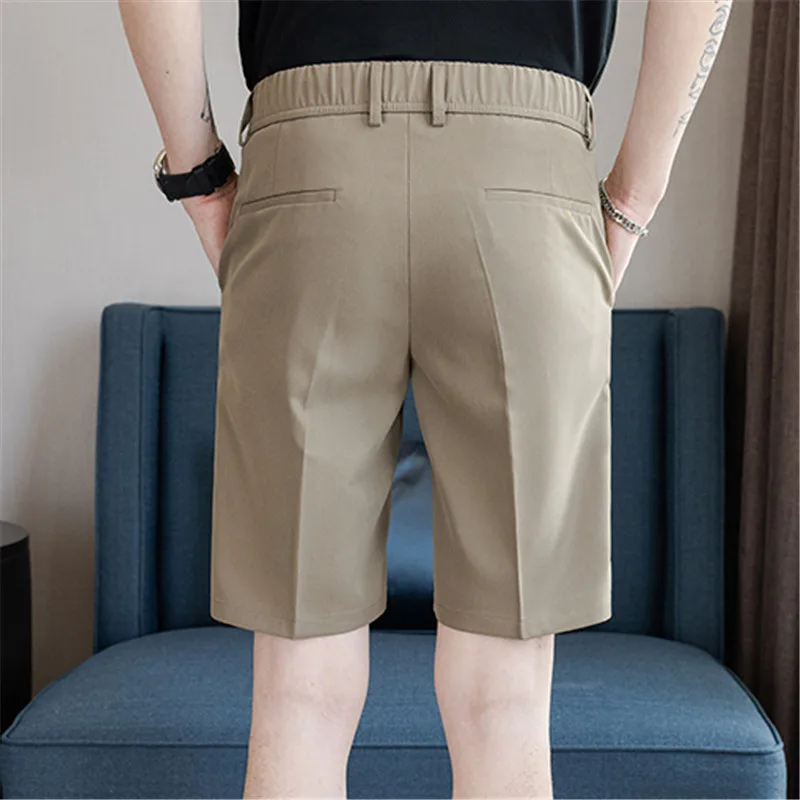 Summer Smart Casual Shorts Men Fashion Solid Color Slim Suit Shorts Mens Dress Office Knee Length Short Pants Male Streetwear