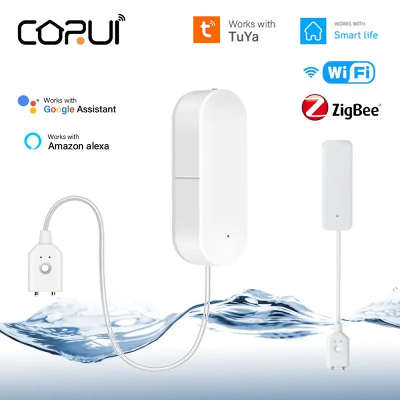 CORUI Tuya WIFI Zigbee Smart Water Leakage Sensor Home Water Overflow Alarm Detector Work With Smart Life Alexa Google Home