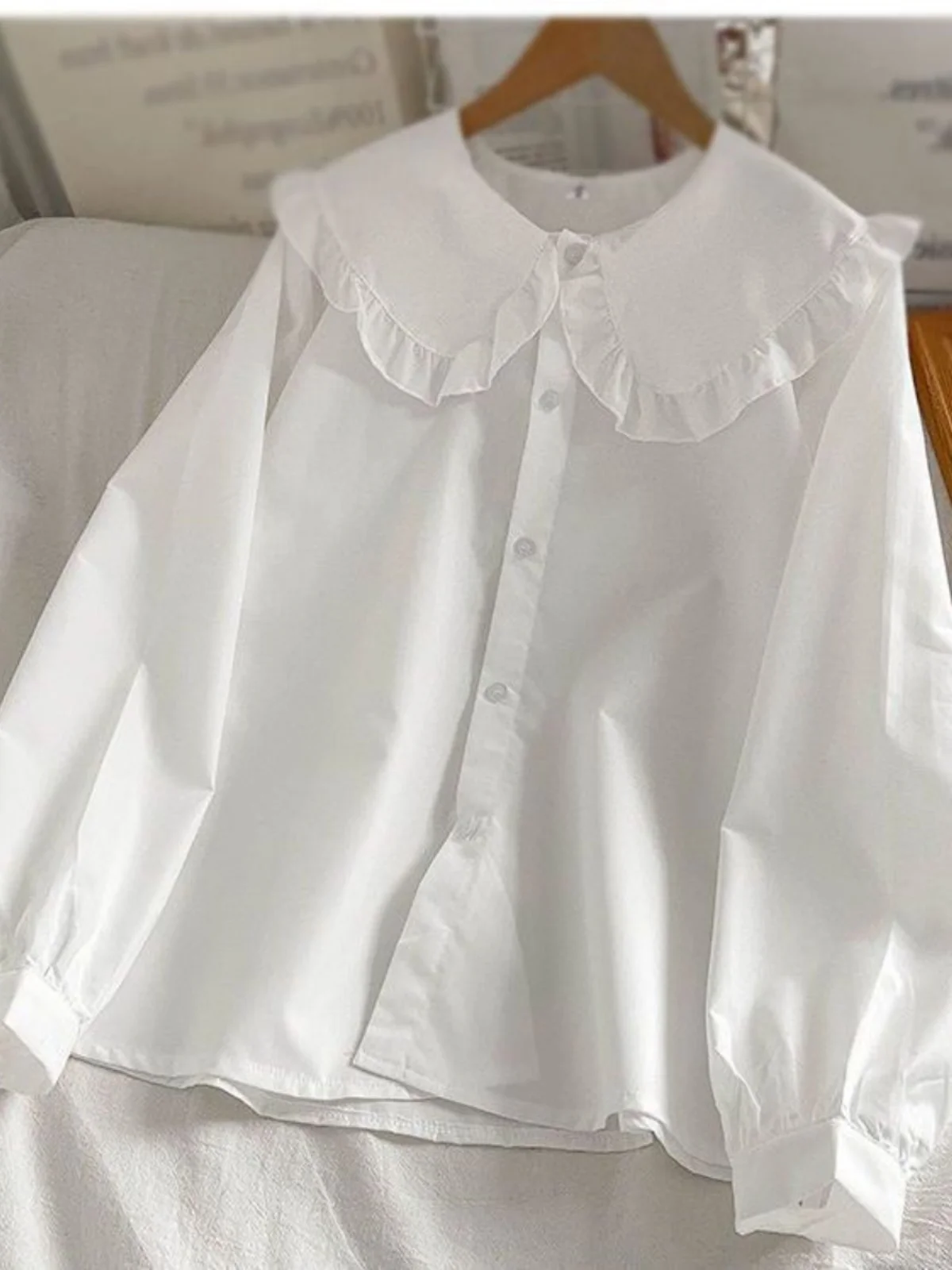 

Стильная белая блузка с воротником-рюшами в японском стиле, свободного кроя, с длинными рукавами, модный женский топ для весеннего сезона