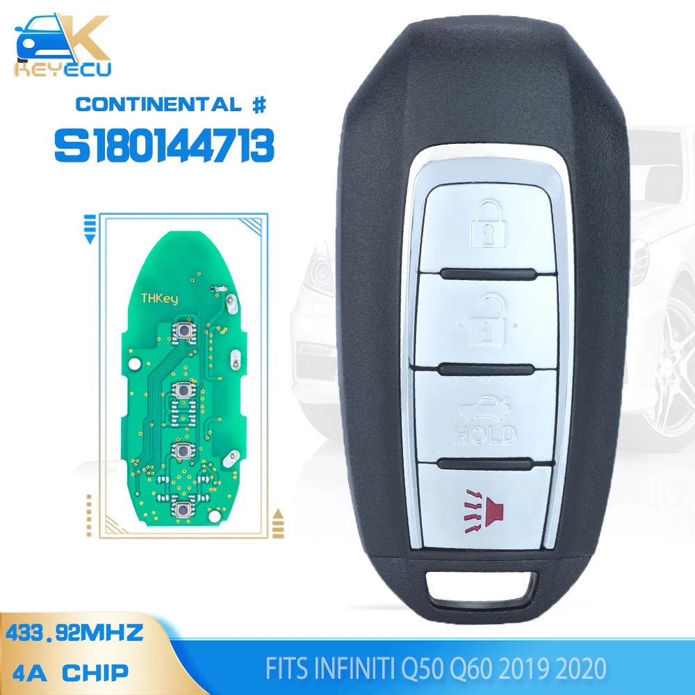 

KEYECU S180144713, KR5TXN7 Smart Remote Key Fob 4B 433.92MHz 4A for Infiniti Q50 Q60 2019 2020