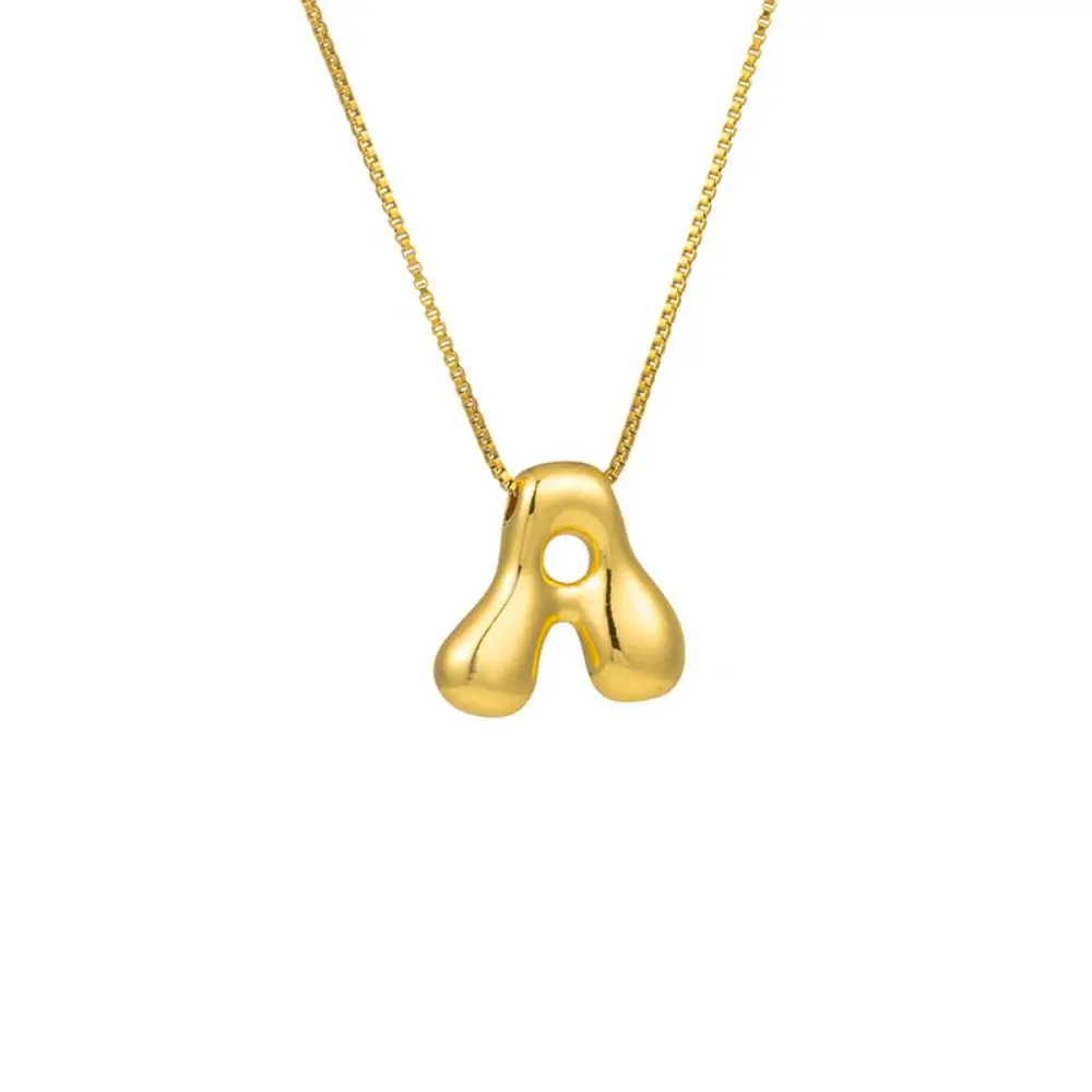 Gold Color Letter Pendant Necklace Titanium Steel Hip Pop Women Choker Alphabet Chunky Balloon Bubble Letters
