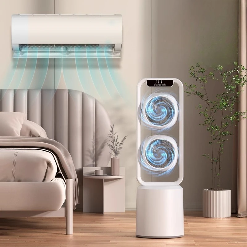 원격 90이 포함된 듀얼 헤드 공기 순환기 플로어 팬 °   조정 가능한 캠핑 팬 25dB 조용한 USB 충전식 스탠딩 팬 ‌   실용적인