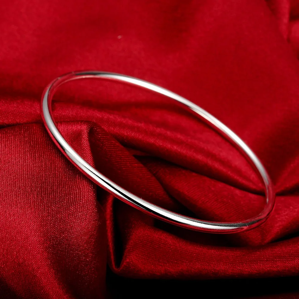 925 Sterling Silver Women's Bangle Simple Single Loop Design Diameter 6.5 Cm Silver Wedding Jewelry